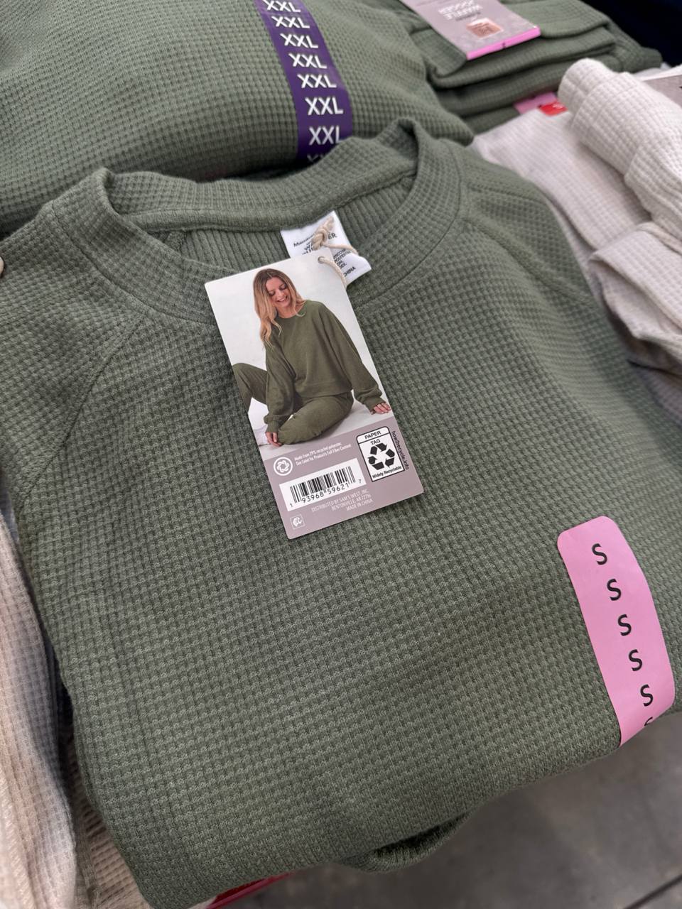  blusa manga longa waffle Pullover