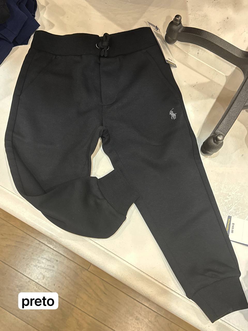 calça Moletom sem fleece, de polyester e algodão