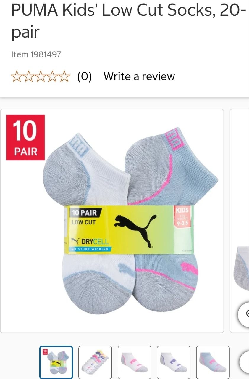PUMA Kids' Low Cut Socks, 20-pair