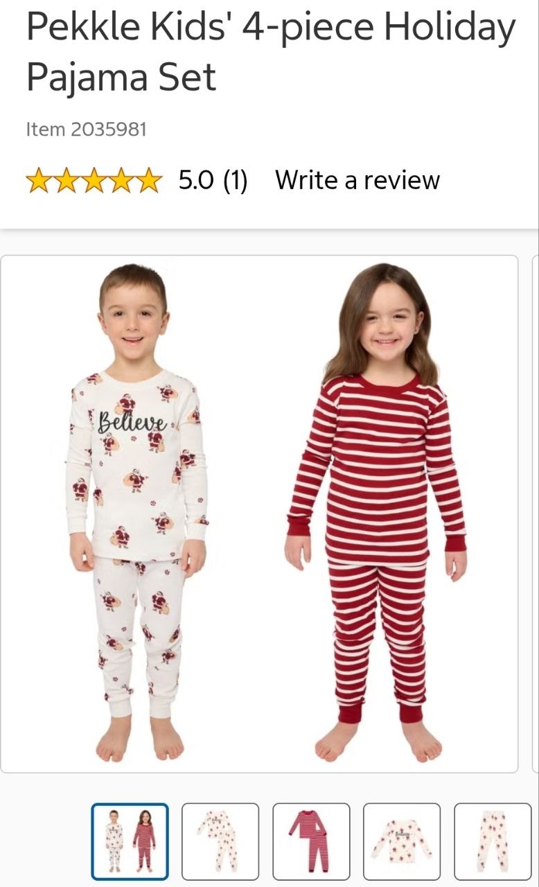 Pekkle Kids' 4-piece Holiday Pajama Set
