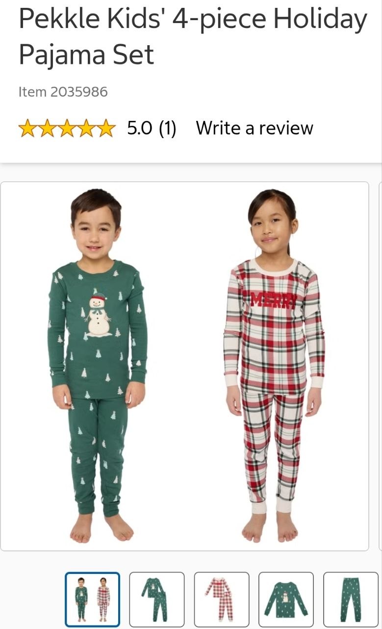 Pekkle Kids' 4-piece Holiday Pajama Set