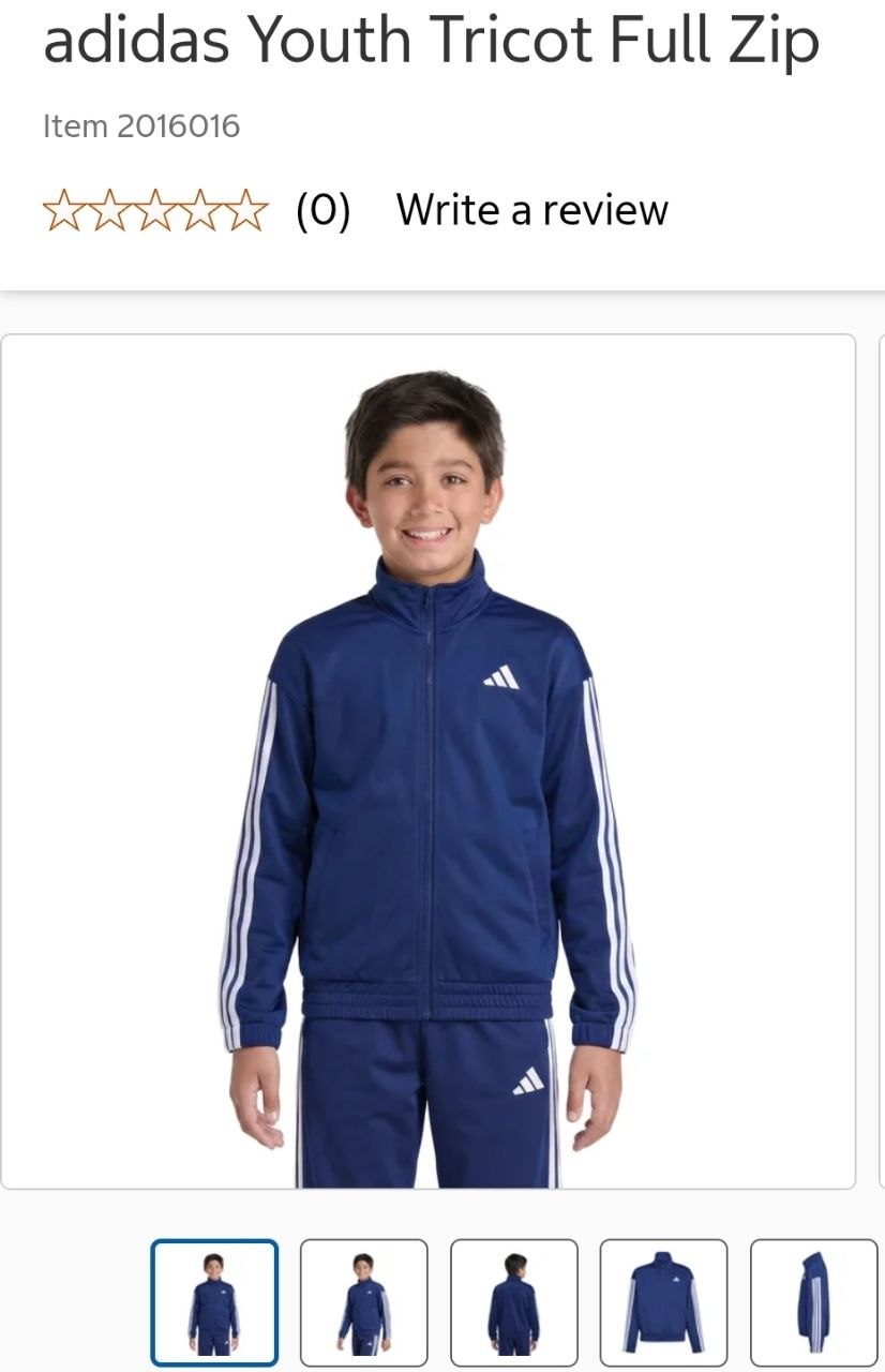adidas Youth Tricot Full Zip