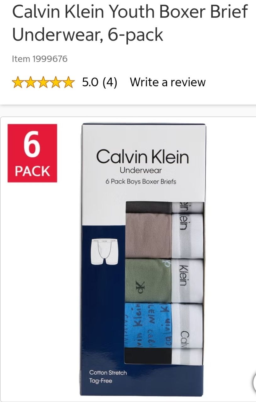Calvin Klein Youth Boxer Brief Underwear, 6-pack