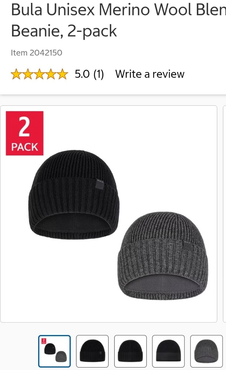 Bula Unisex Merino Wool Blend Beanie, 2-pack