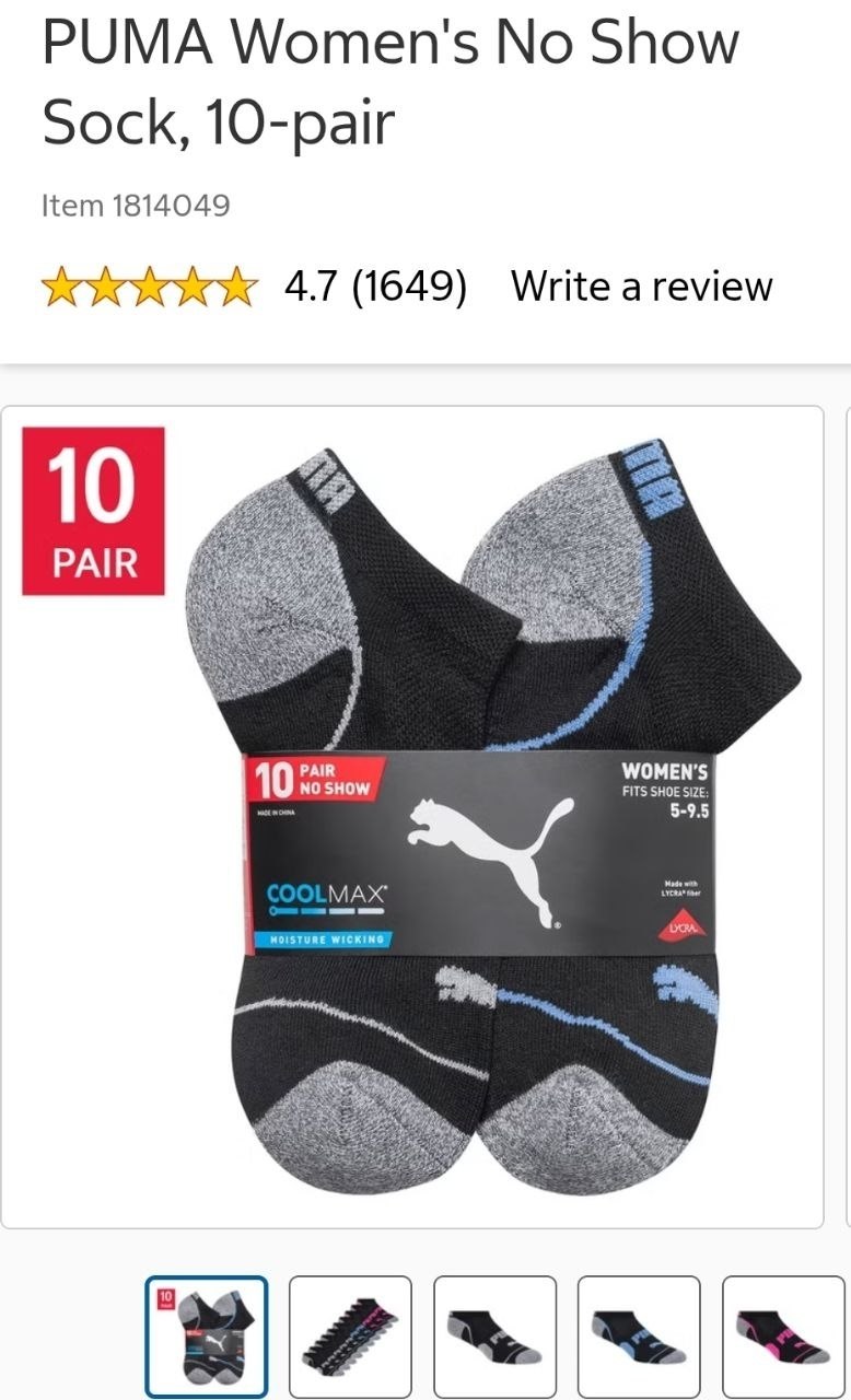 PUMA Women's No Show Sock, 10-pair