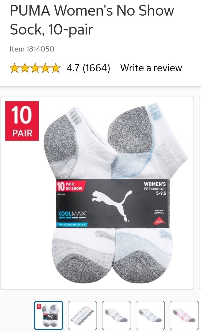 PUMA Women's No Show Sock, 10-pair