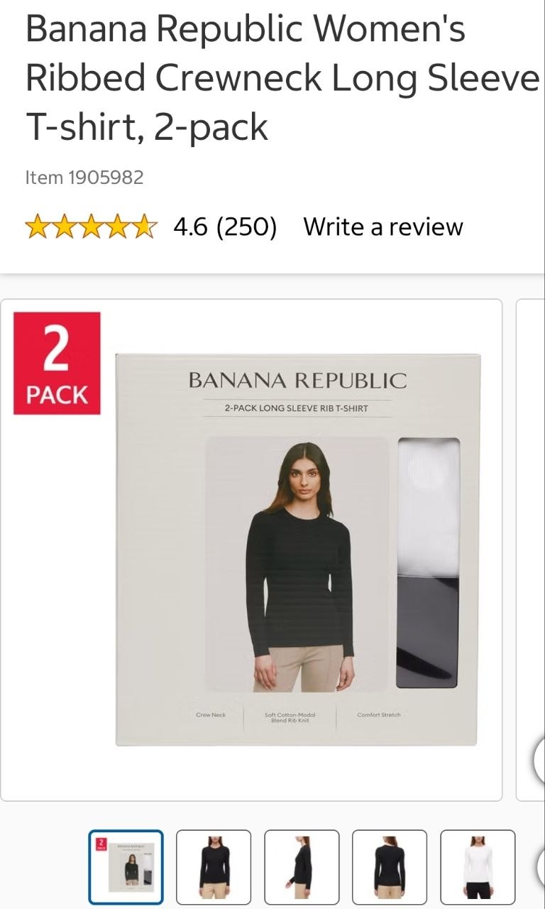 Banana Republic Women's Ribbed Crewneck Long Sleeve T-shirt, 2-pack