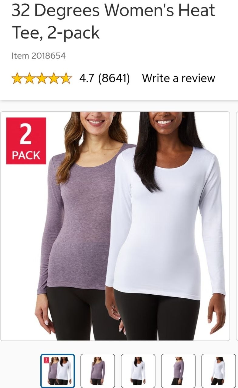 32 Degrees Women's Heat Tee, 2-pack