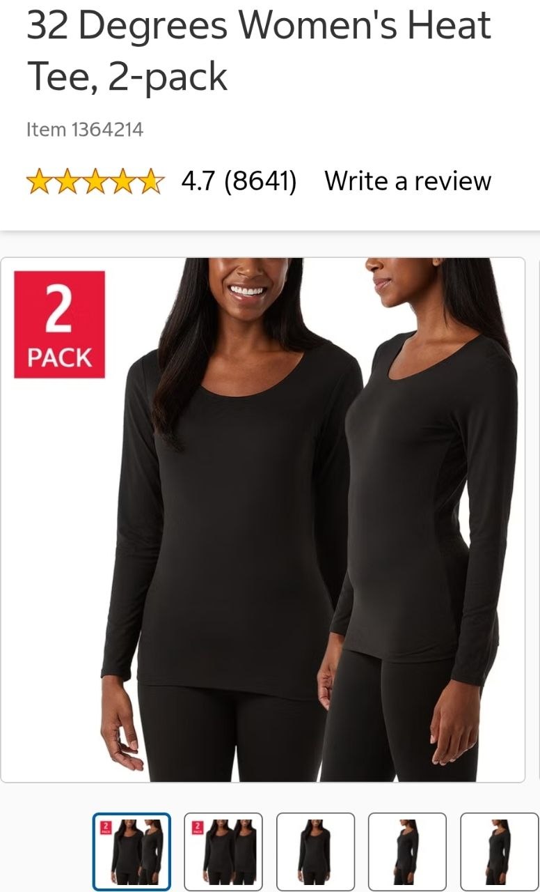 32 Degrees Women's Heat Tee, 2-pack