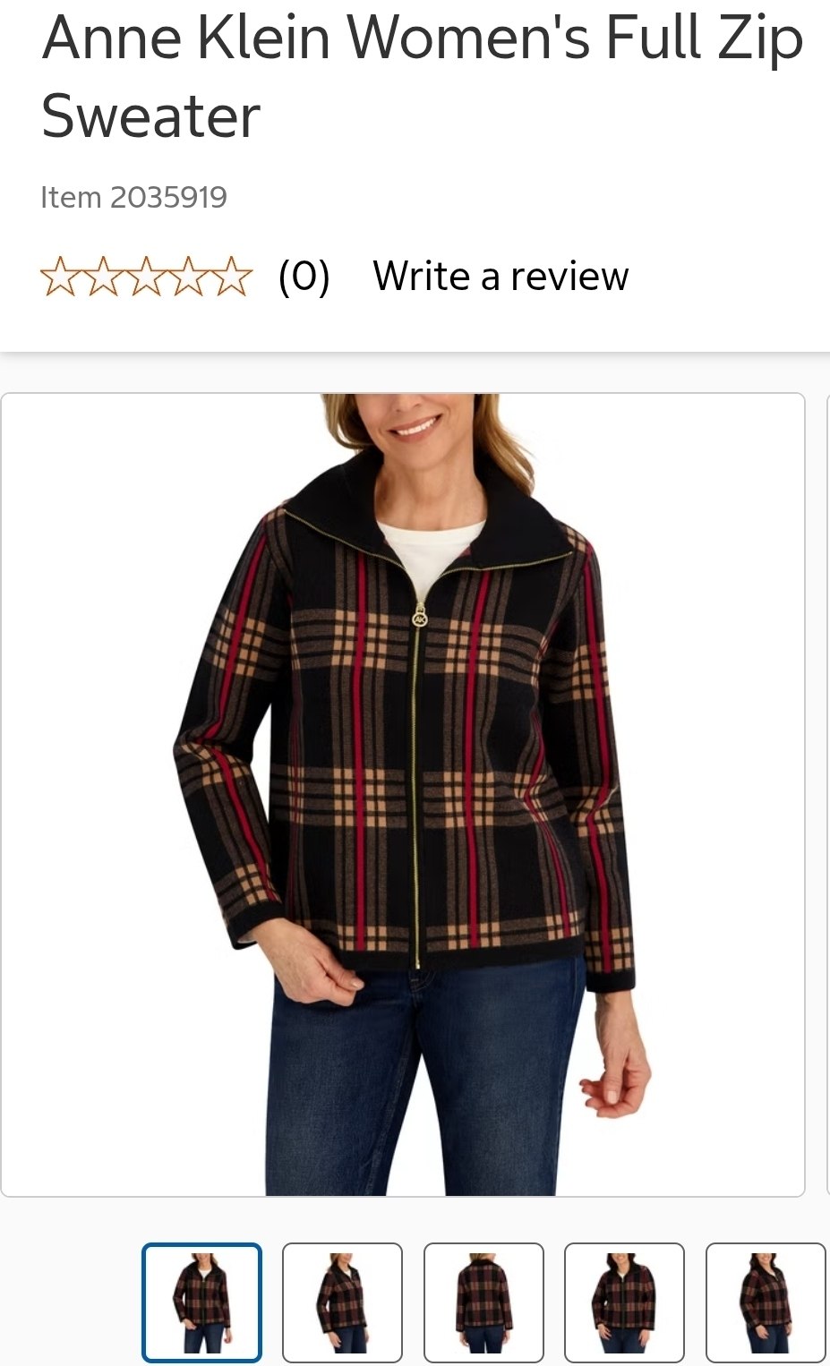 Anne Klein Women's Full Zip Sweater