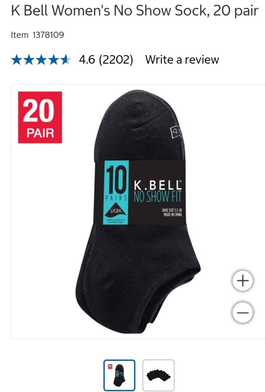 K Bell Women's No Show Sock, 20 pair