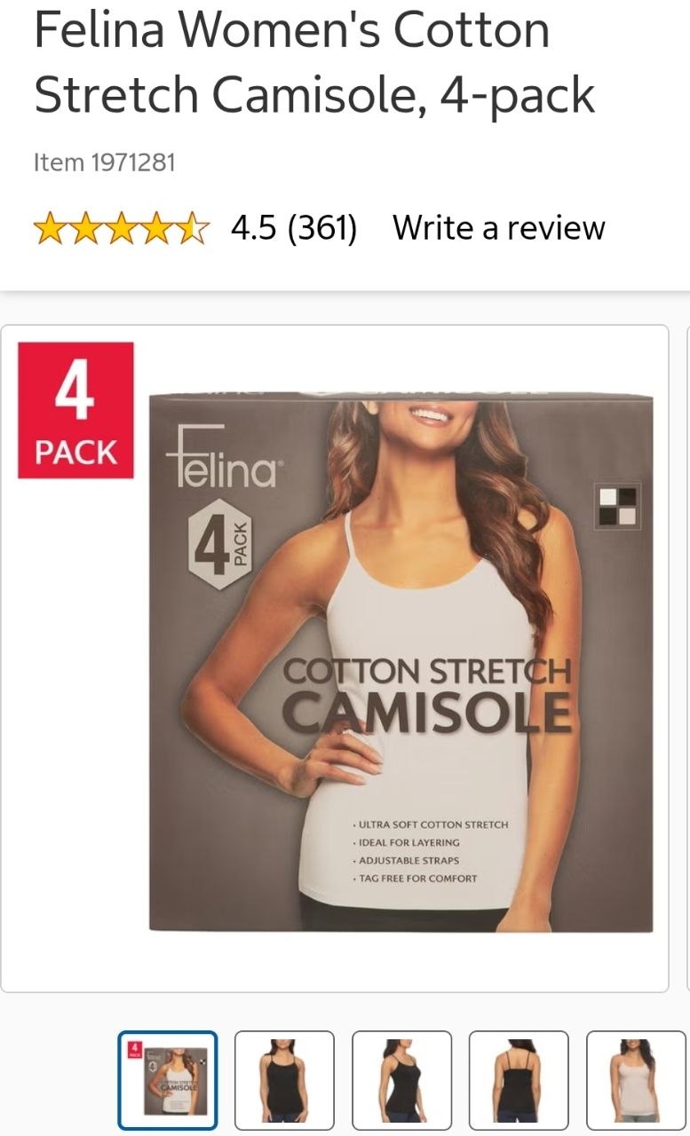 Felina Women's Cotton Stretch Camisole, 4-pack