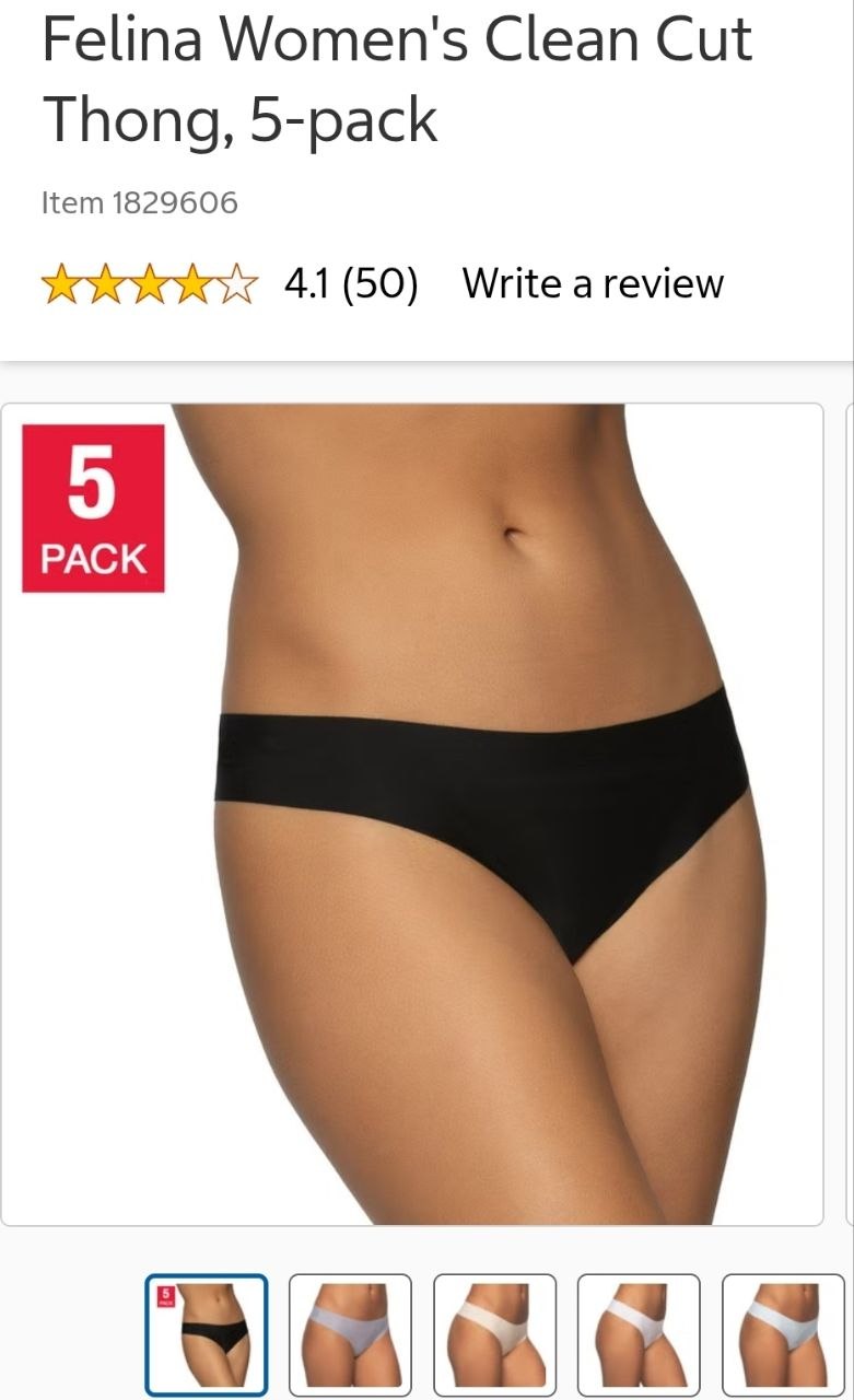 Felina Women's Clean Cut Thong, 5-pack
