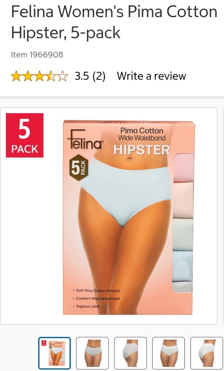 Felina Women's Pima Cotton Hipster, 5-pack