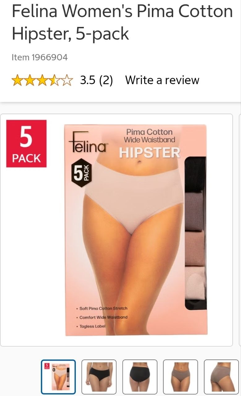 Felina Women's Pima Cotton Hipster, 5-pack