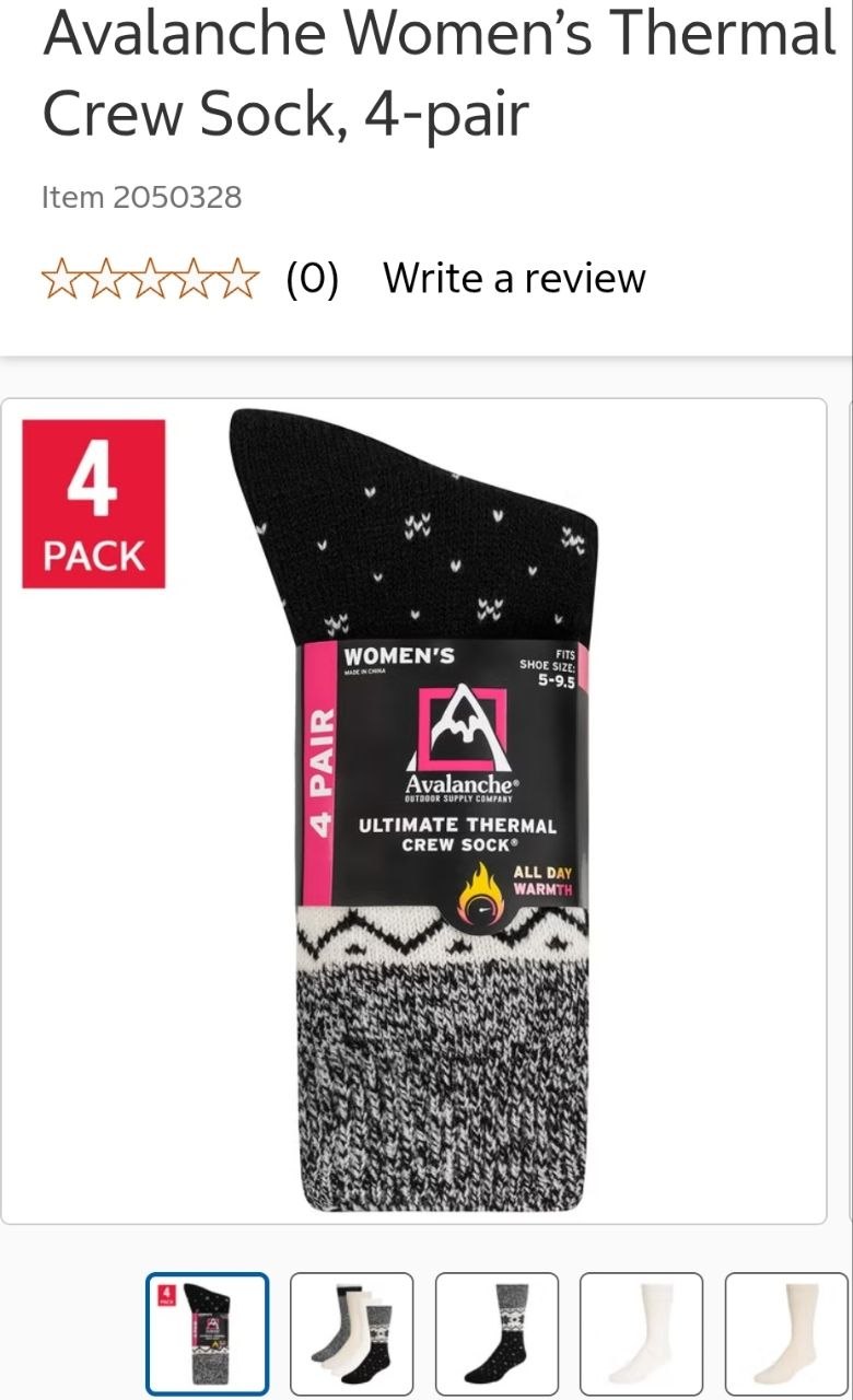 Avalanche Women’s Thermal Crew Sock, 4-pair