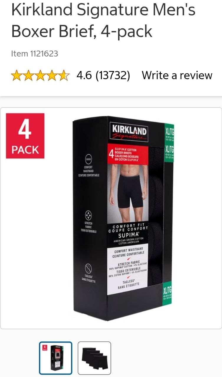 Kirkland Signature Men's Boxer Brief, 4-pack