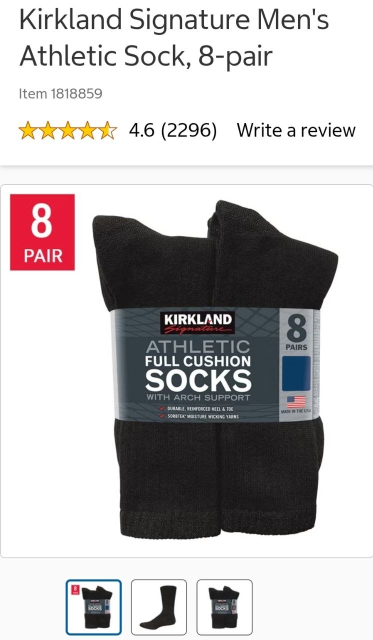 Kirkland Signature Men's Athletic Sock, 8-pair