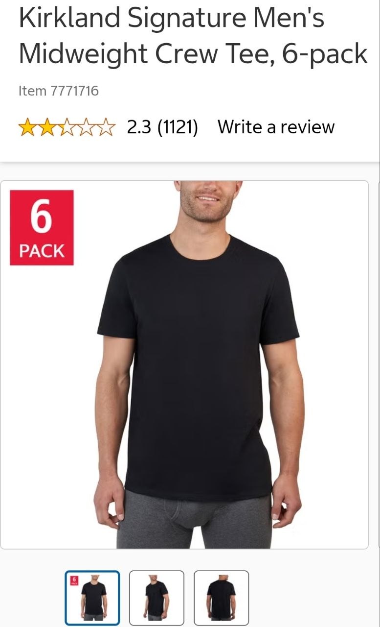 Kirkland Signature Men's Midweight Crew Tee, 6-pack