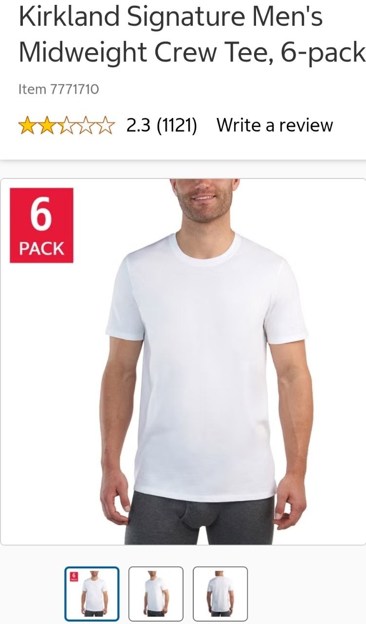 Kirkland Signature Men's Midweight Crew Tee, 6-pack