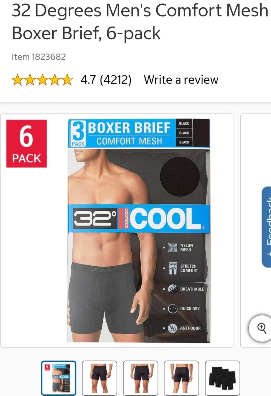 32 Degrees Men's Comfort Mesh Boxer Brief, 6-pack