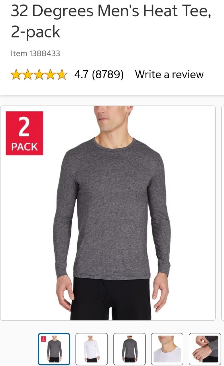 32 Degrees Men's Heat Tee, 2-pack