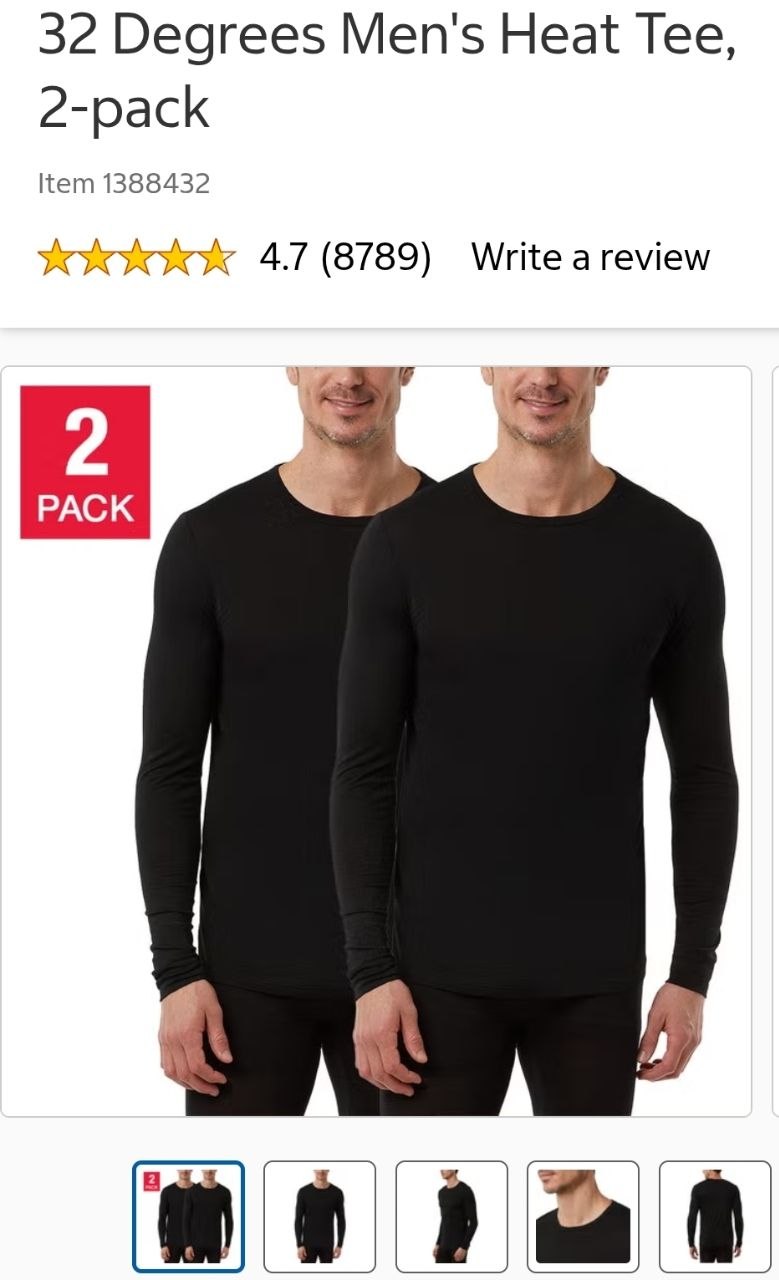 32 Degrees Men's Heat Tee, 2-pack