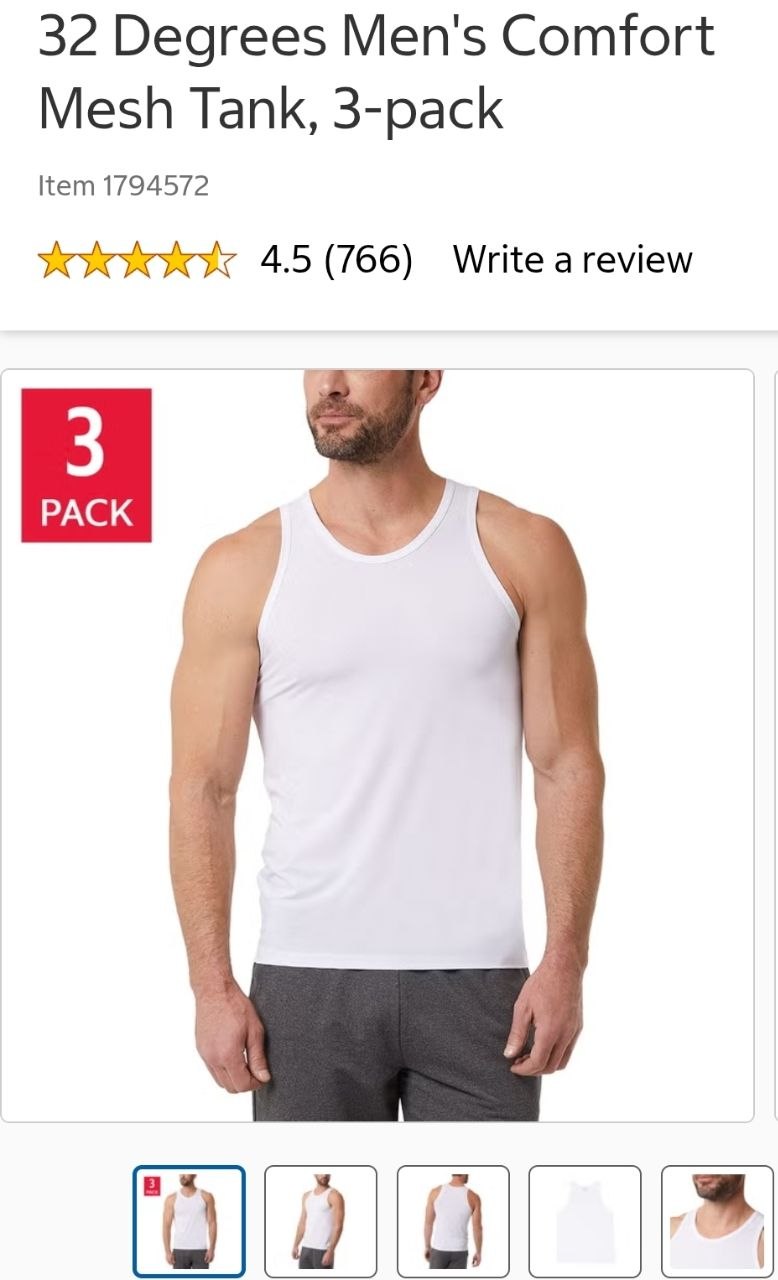 32 Degrees Men's Comfort Mesh Tank, 3-pack