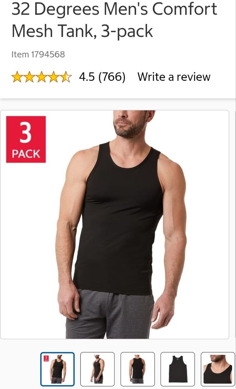 32 Degrees Men's Comfort Mesh Tank, 3-pack