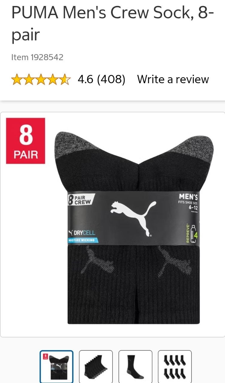 Promo 26/10 PUMA Men's Crew Sock, 8-pair