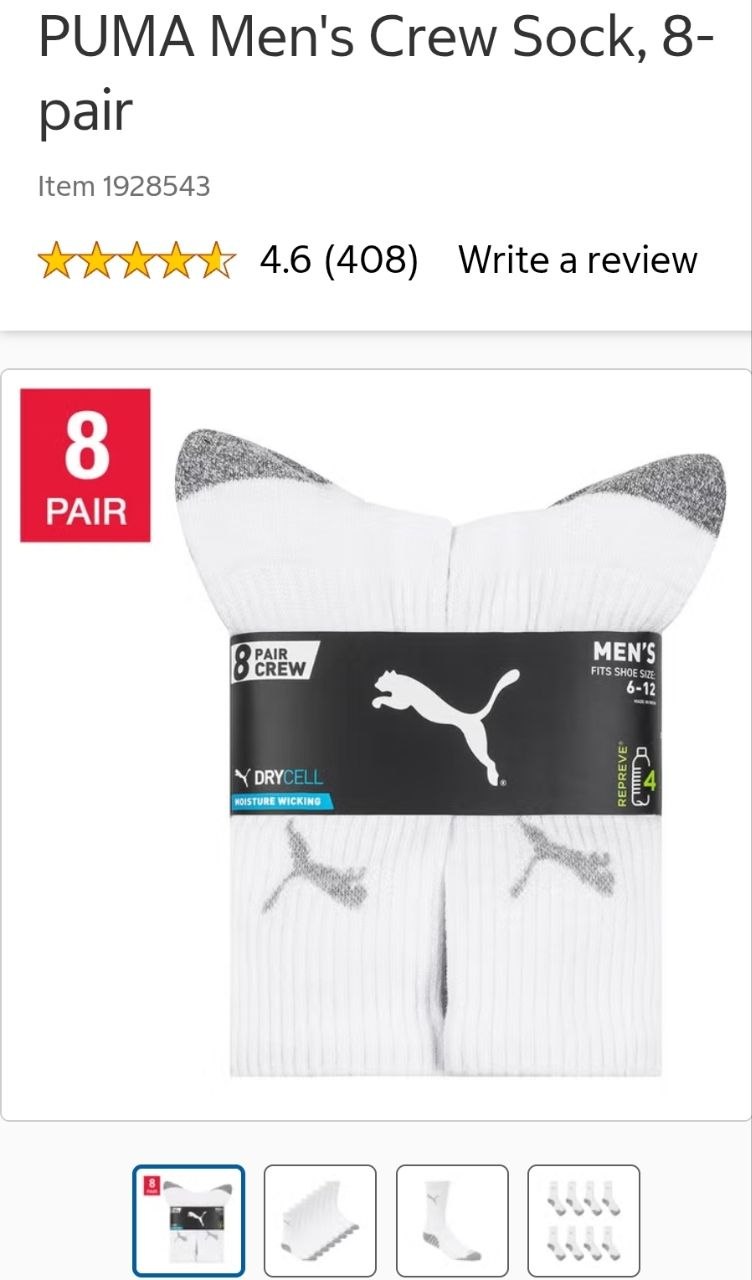 Promo 26/10 PUMA Men's Crew Sock, 8-pair