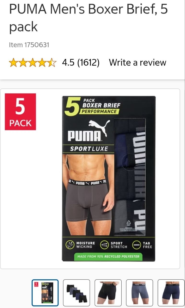 PUMA Men's Boxer Brief, 5 pack
