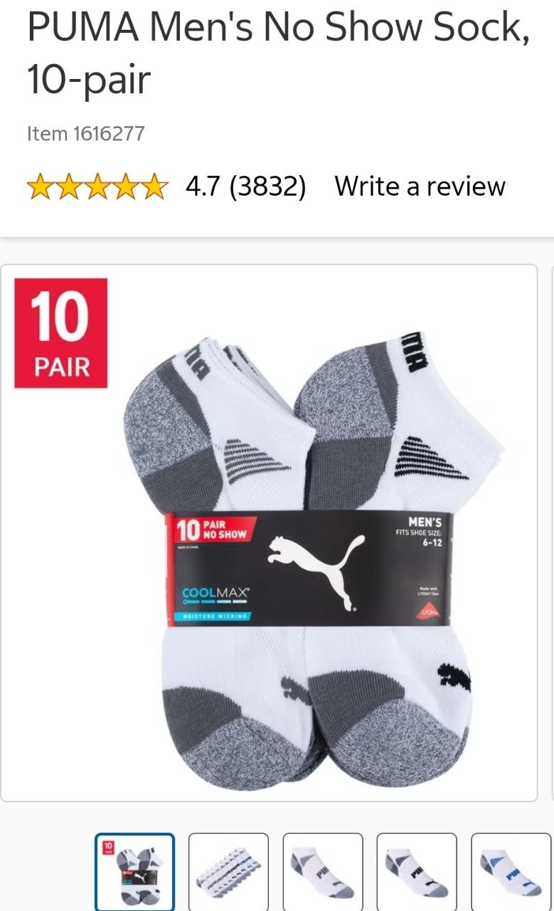 PUMA Men's No Show Sock, 10-pair