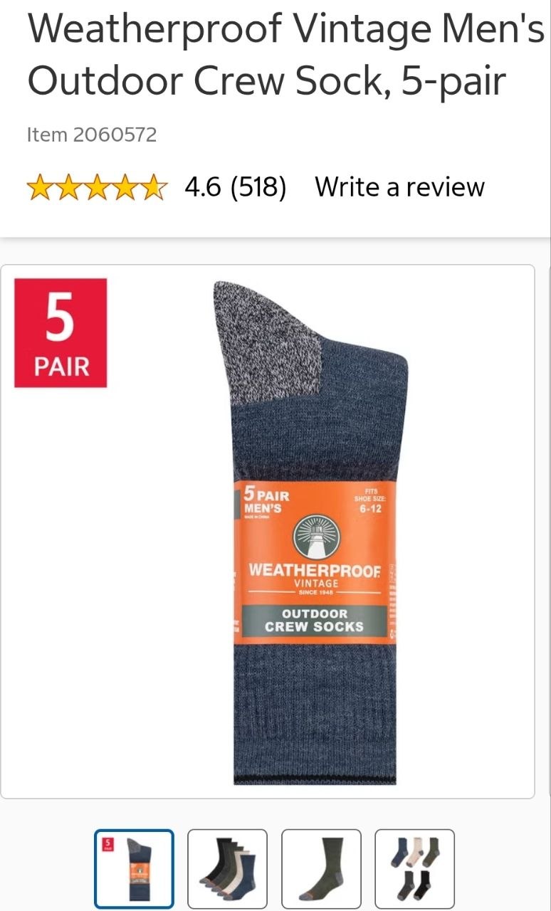Weatherproof Vintage Men's Outdoor Crew Sock, 5-pair