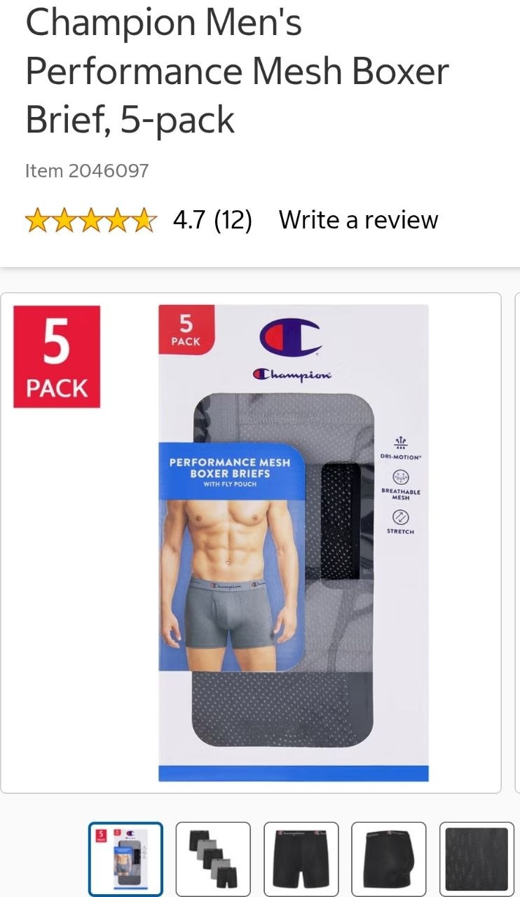 Champion Men's Performance Mesh Boxer Brief, 5-pack