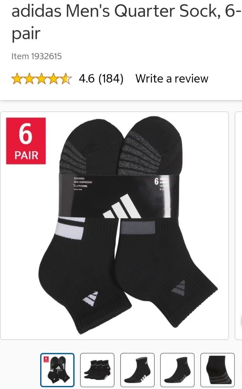 adidas Men's Quarter Sock, 6-pair