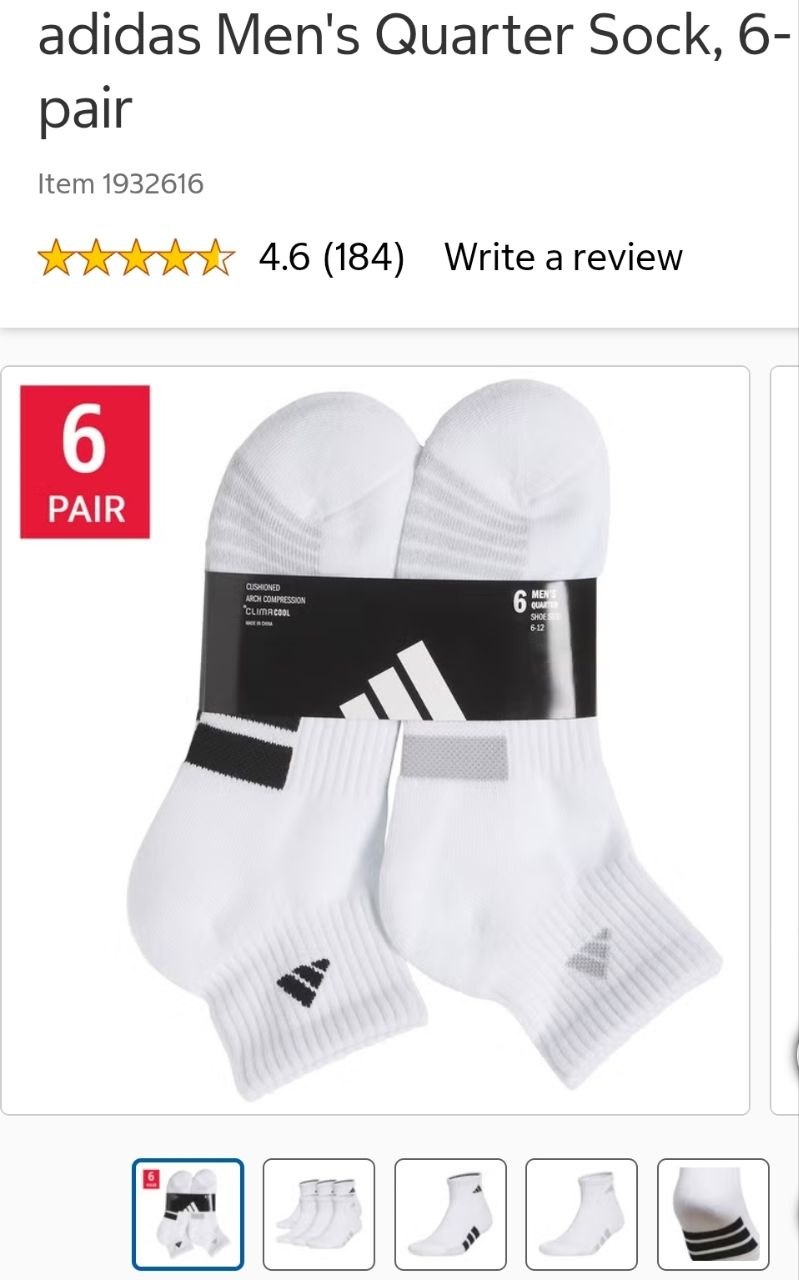 adidas Men's Quarter Sock, 6-pair