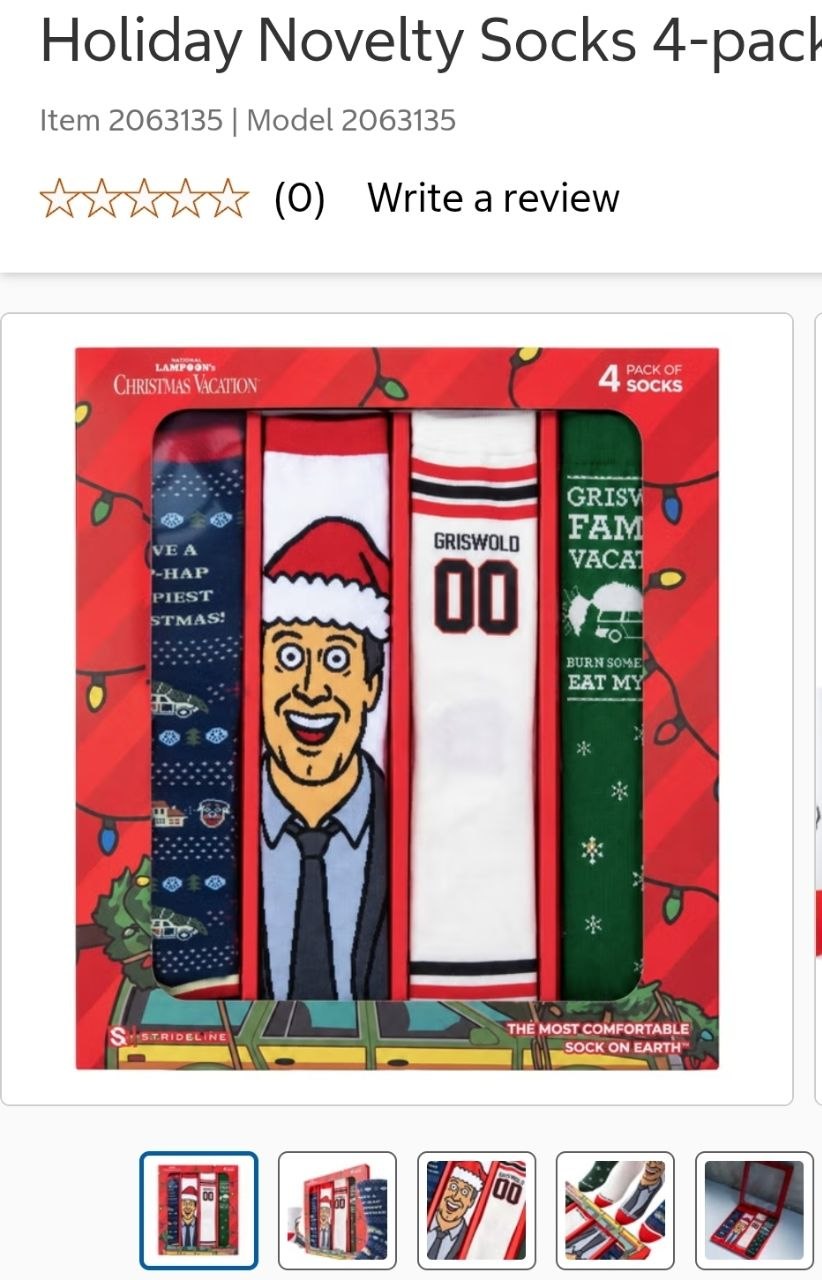 Holiday Novelty Sock 4-Pack Christmas Vacation, Grinch, or Peanuts