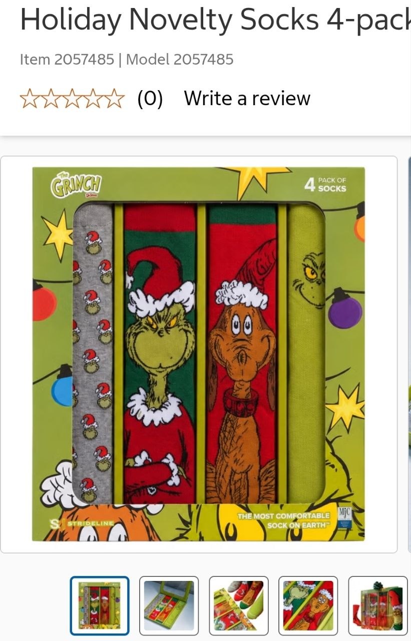 Holiday Novelty Sock 4-Pack Christmas Vacation, Grinch, or Peanuts