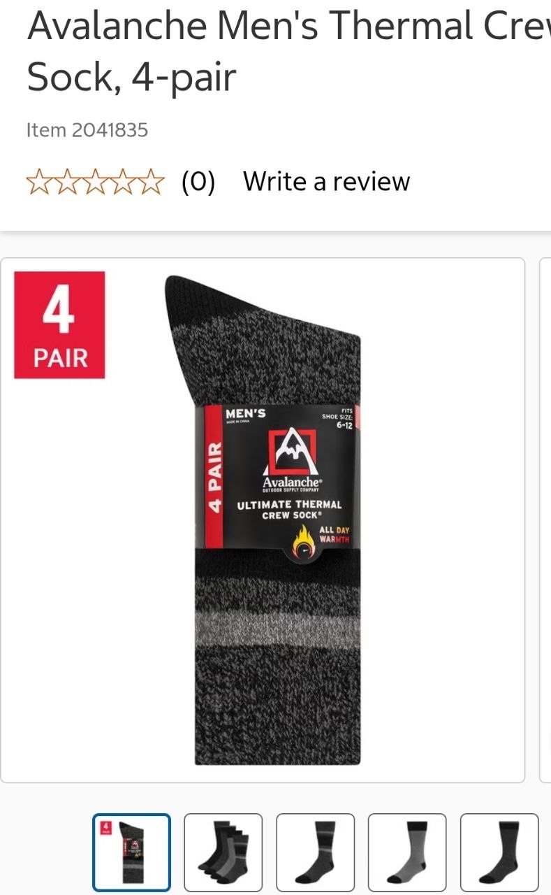 Avalanche Men's Thermal Crew Sock, 4-pair