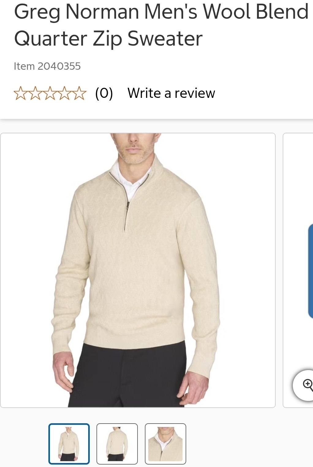 Greg Norman Men's Wool Blend Quarter Zip Sweater