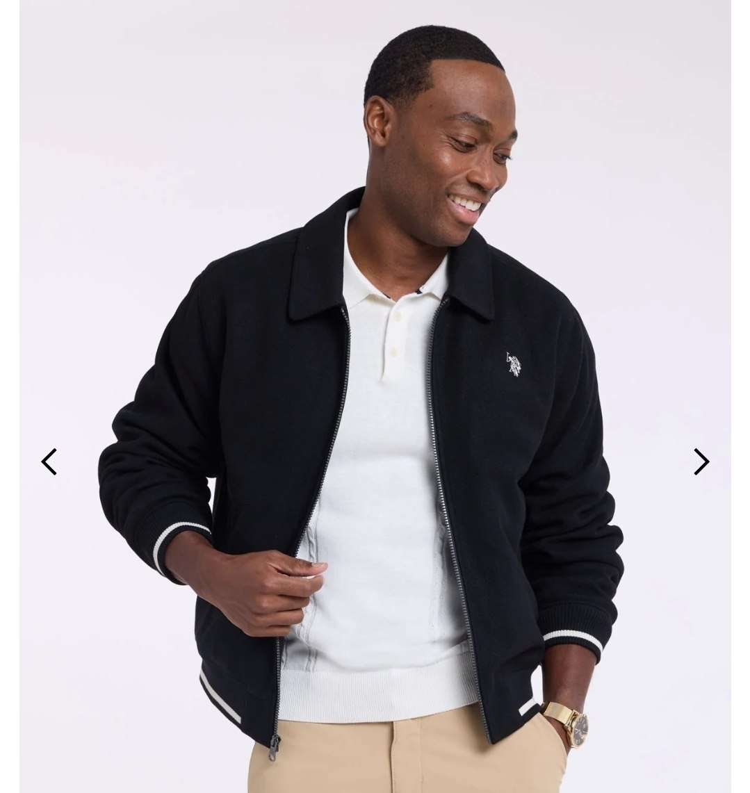 FAUX WOOL POINT COLLAR ZIP UP VARISTY JACKET