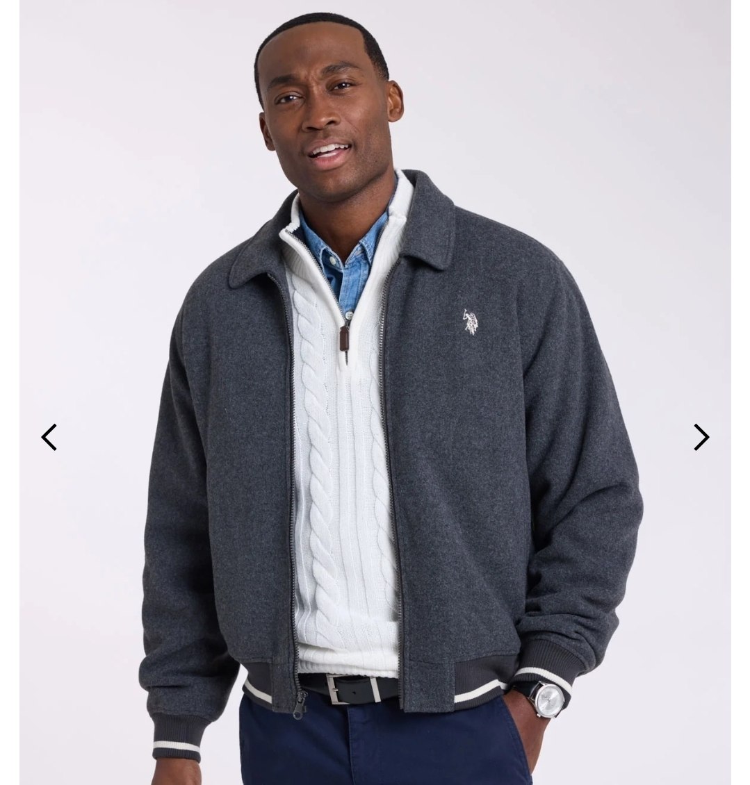 FAUX WOOL POINT COLLAR ZIP UP VARISTY JACKET