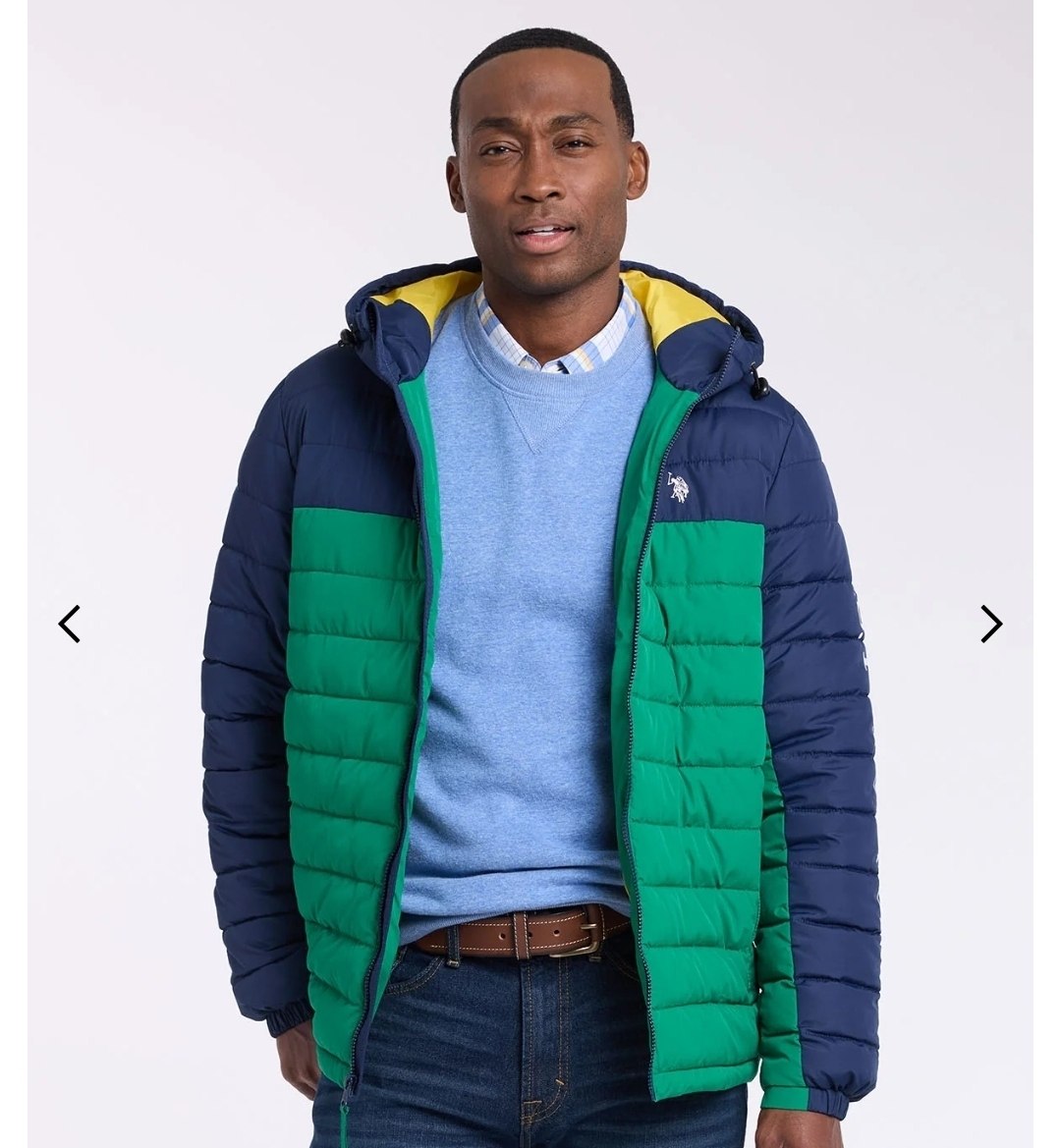 COLORBLOCK WORDMARK HOODED PUFFER JACKET
