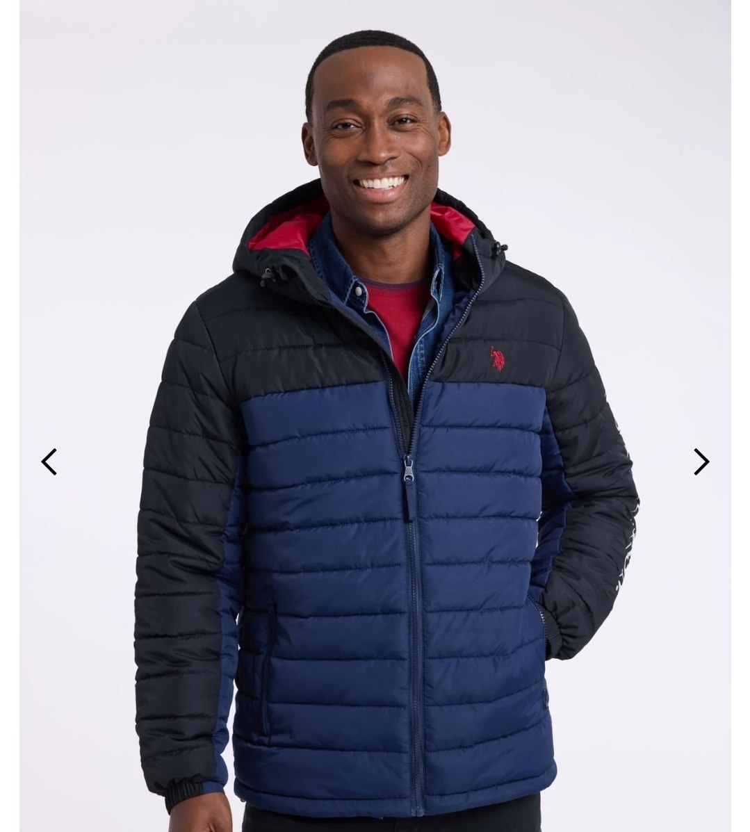 COLORBLOCK WORDMARK HOODED PUFFER JACKET