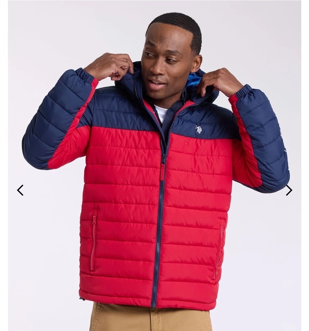 COLORBLOCK WORDMARK HOODED PUFFER JACKET