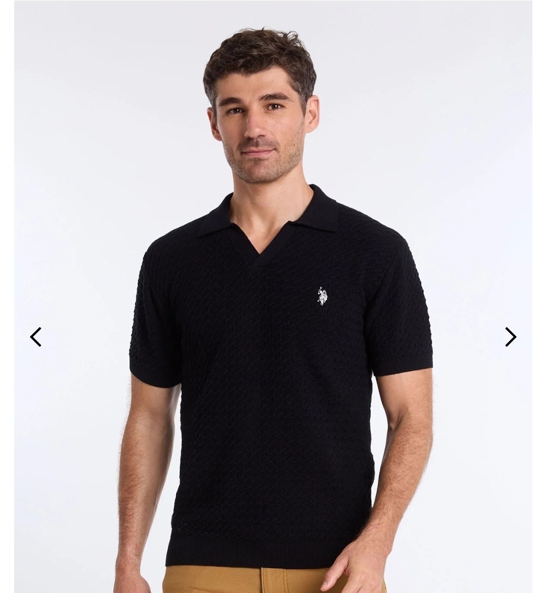 JOHNNY COLLAR MICRO HONEYCOMB SWEATER POLO SHIRT
