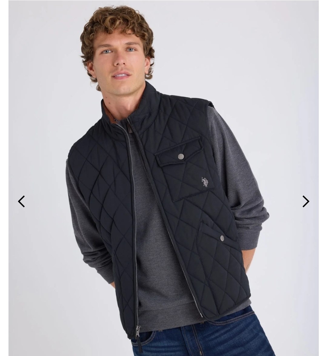 DIAMOND QUILT VEST WITH CORDUROY COLLAR