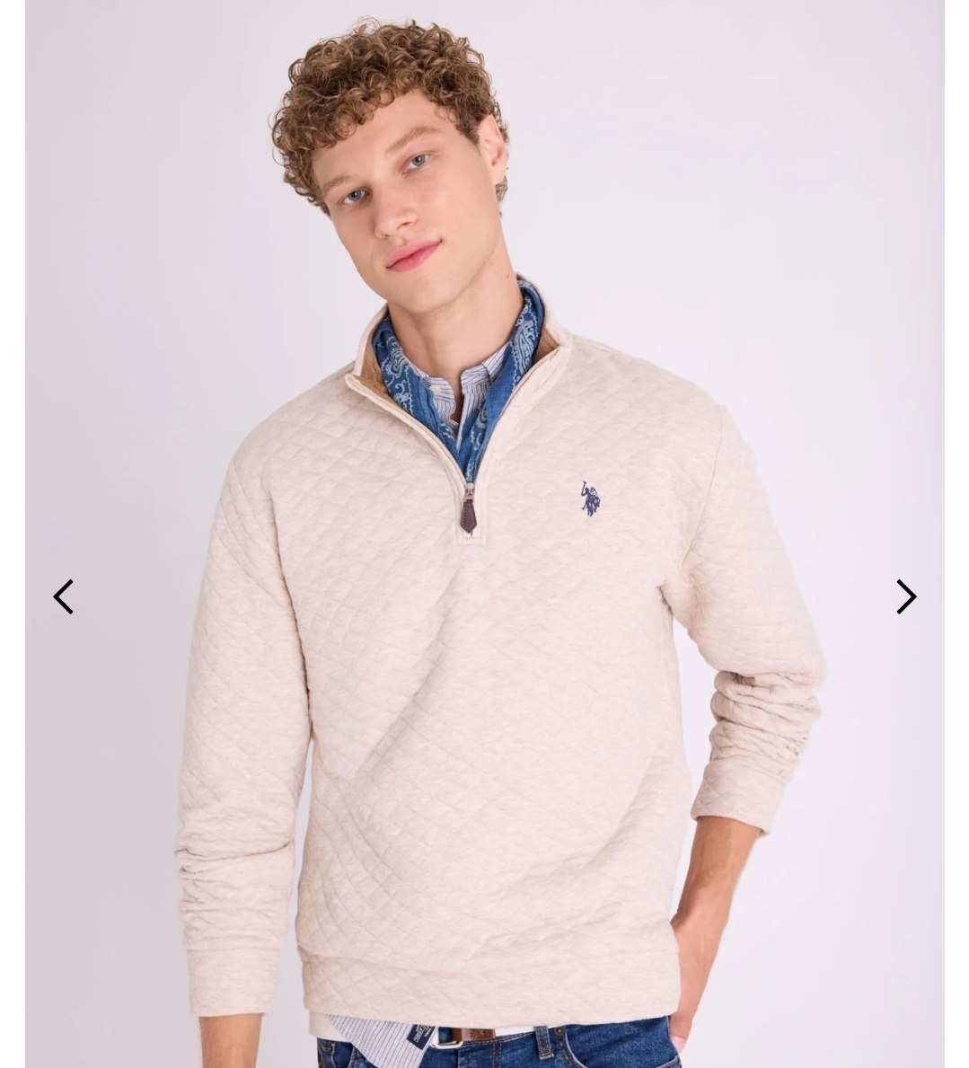 1/4 ZIP QUILTED KNIT PULLOVER
