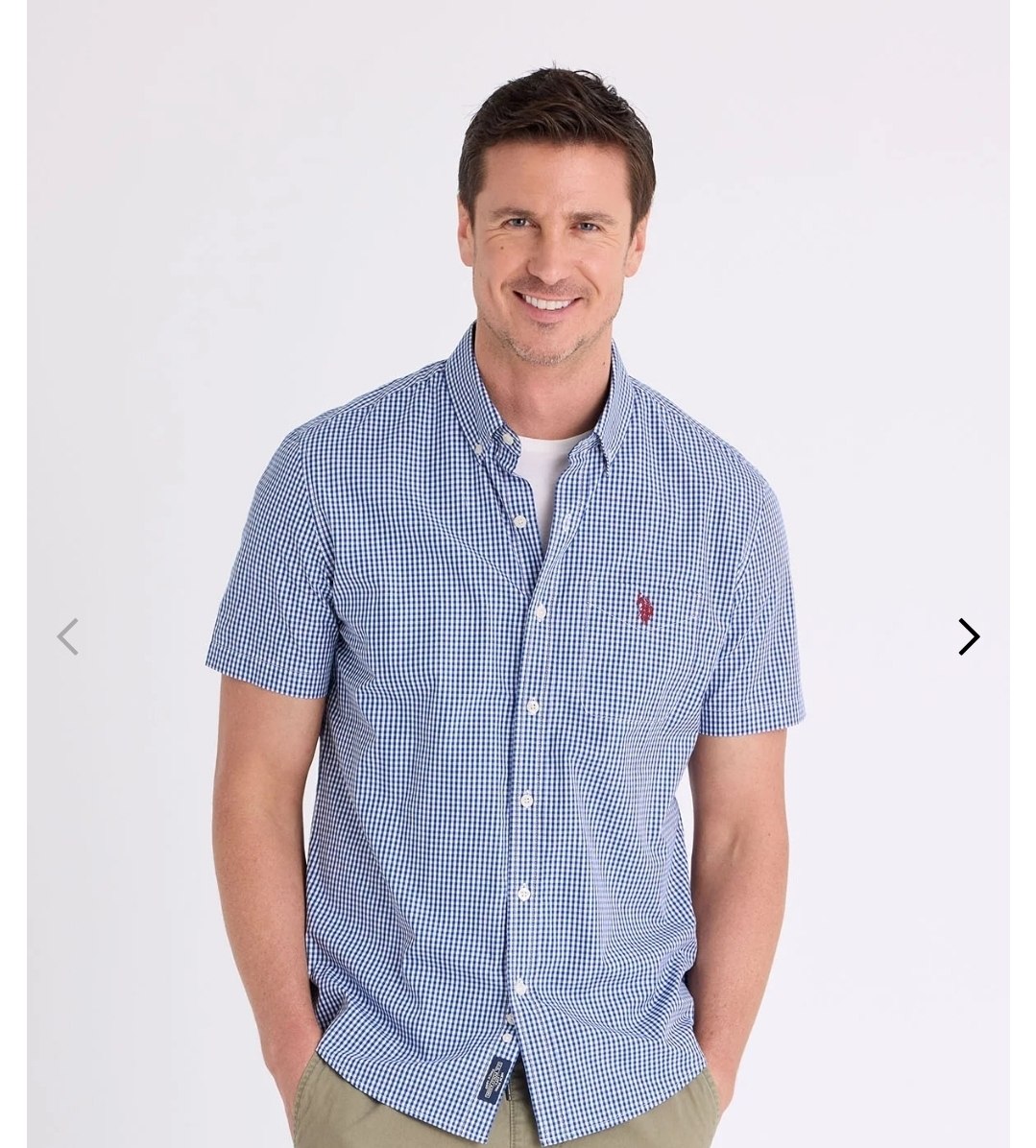 SHORT SLEEVE GINGHAM PEACH POPLIN SHIRT